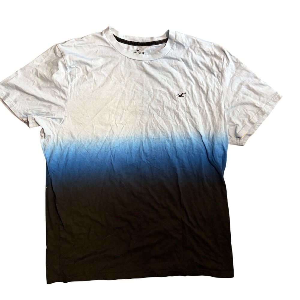 Hollister Mens XL Ombre Gradient T-Shirt Blue Black Cotton Short Sleeve Tee
